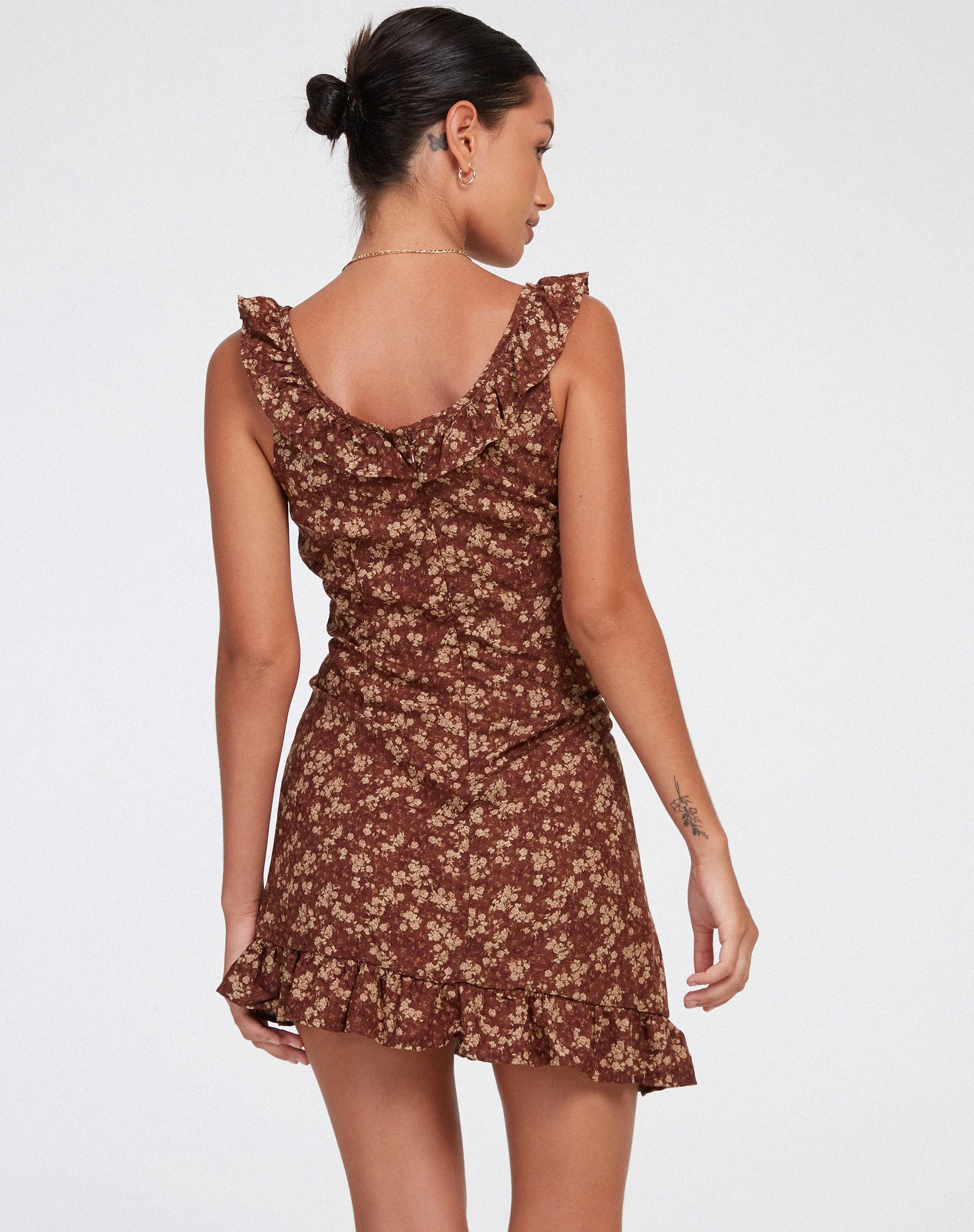 Felirose Slip Dress in Earthy Floral Brown