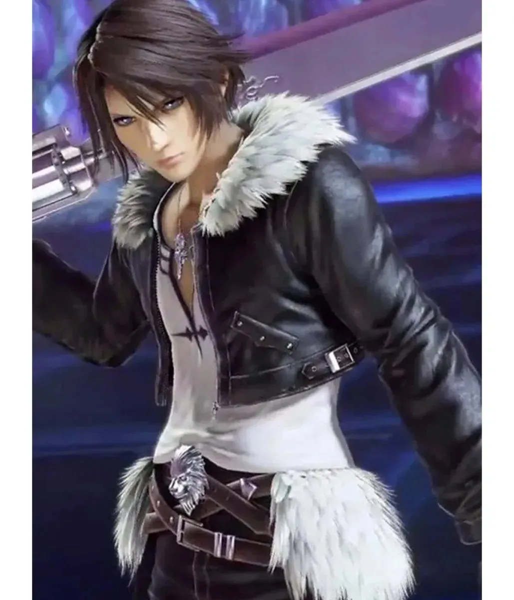 Final Fantasy Squall Leonhart Black Cropped Leather Jacket