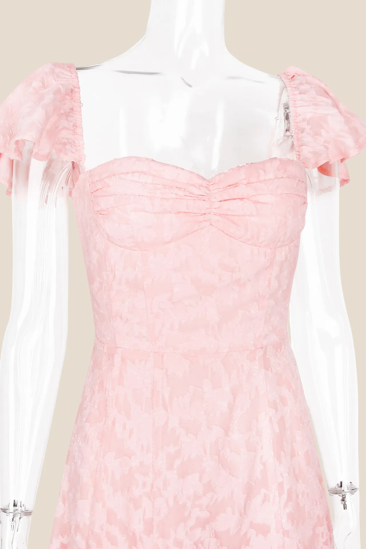 Flare Sleeves Pink Ruched A-line Long Dress