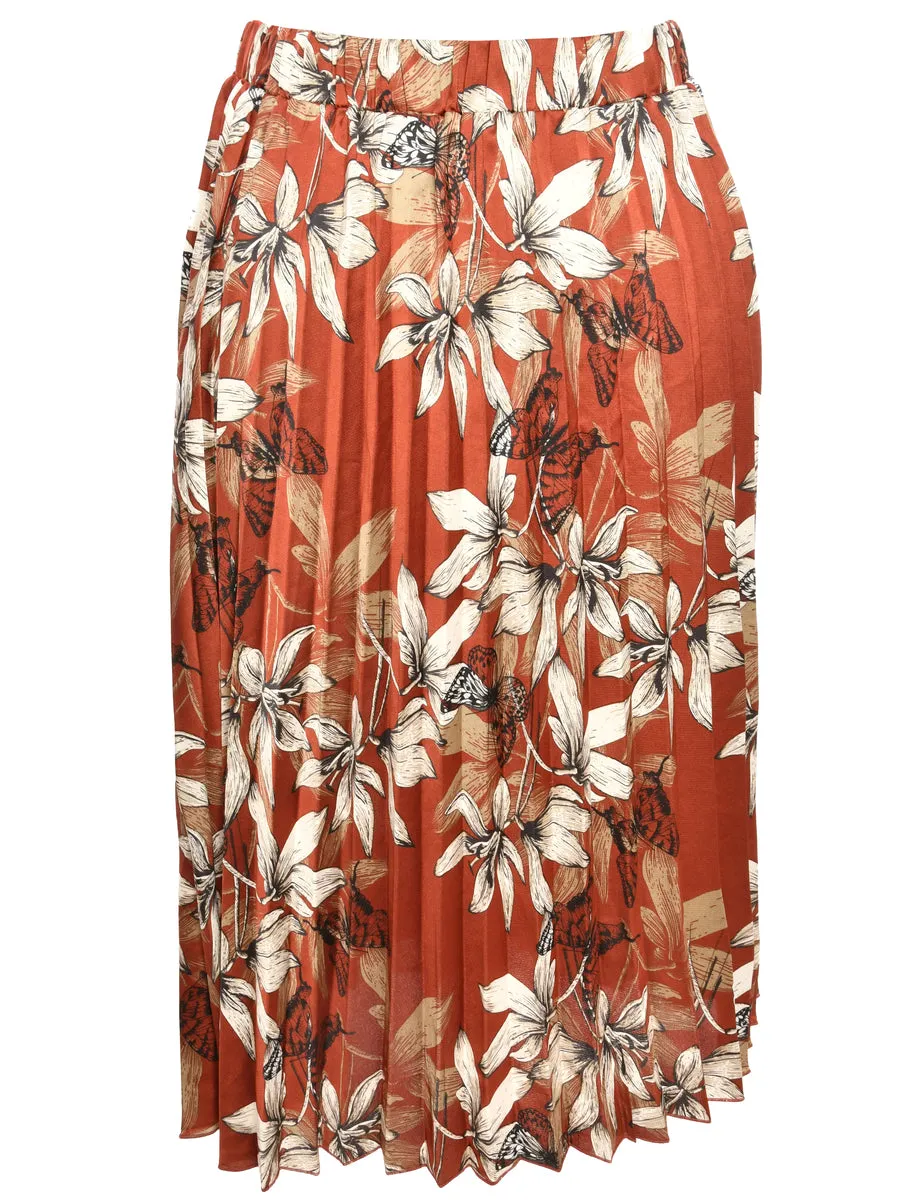 Floral Print Dark Brown Maxi Skirt - S