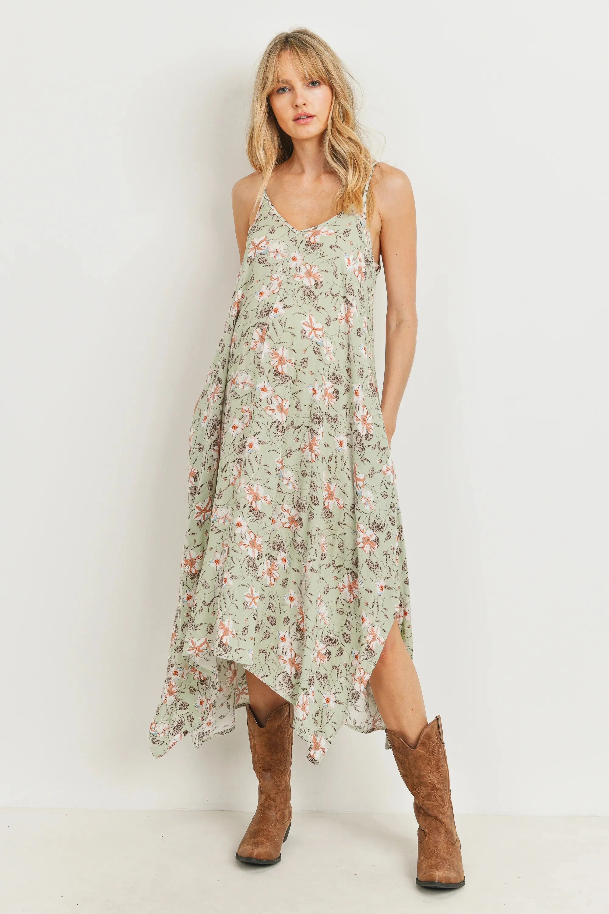 Floral Spaghetti Strap Maternity Midi Slip Dress