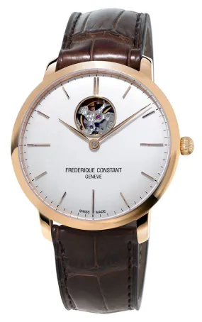 Frederique Constant Slimline Heart Beat Automatic Silver Dial Brown Leather Strap Mens Watch FC-312V4S4