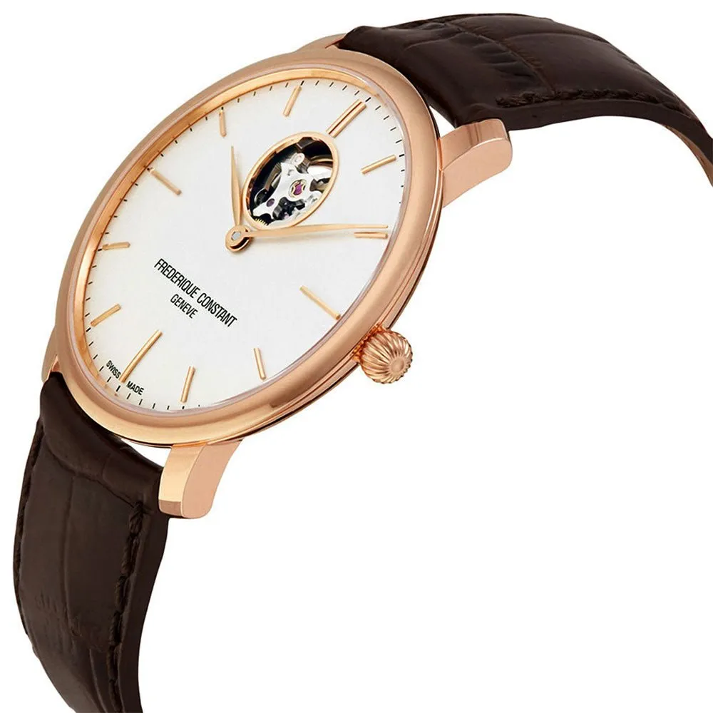 Frederique Constant Slimline Heart Beat Automatic Silver Dial Brown Leather Strap Mens Watch FC-312V4S4