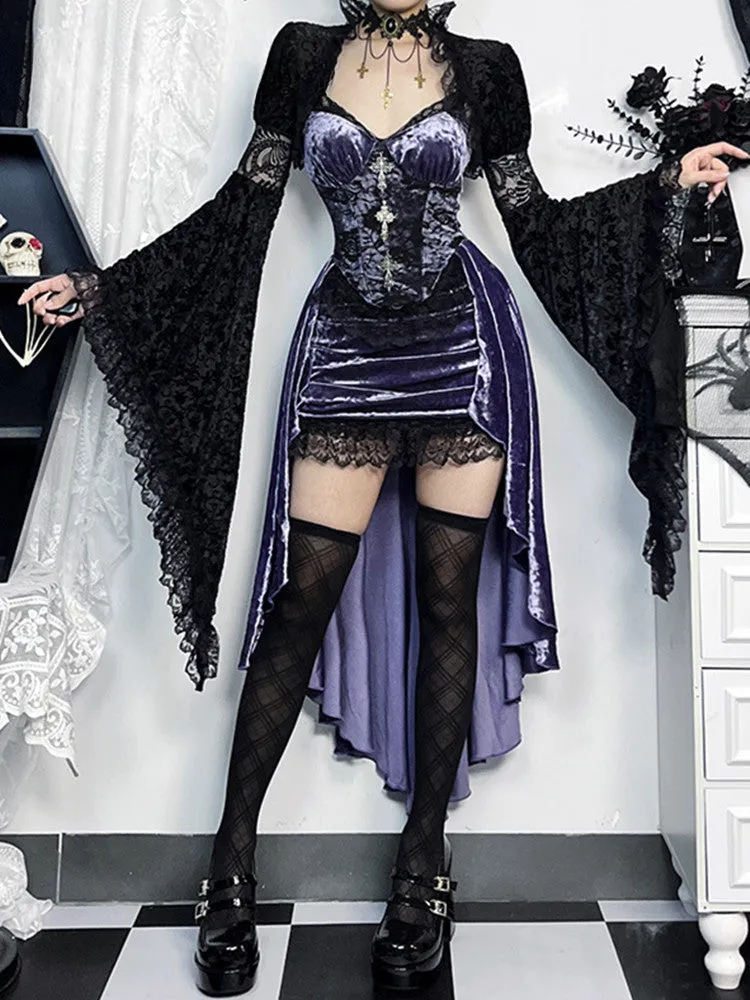 French Fashion Purple Slim Sling Trailing Gothic Dark High Waist Irregular Fairy Grunge Outfit