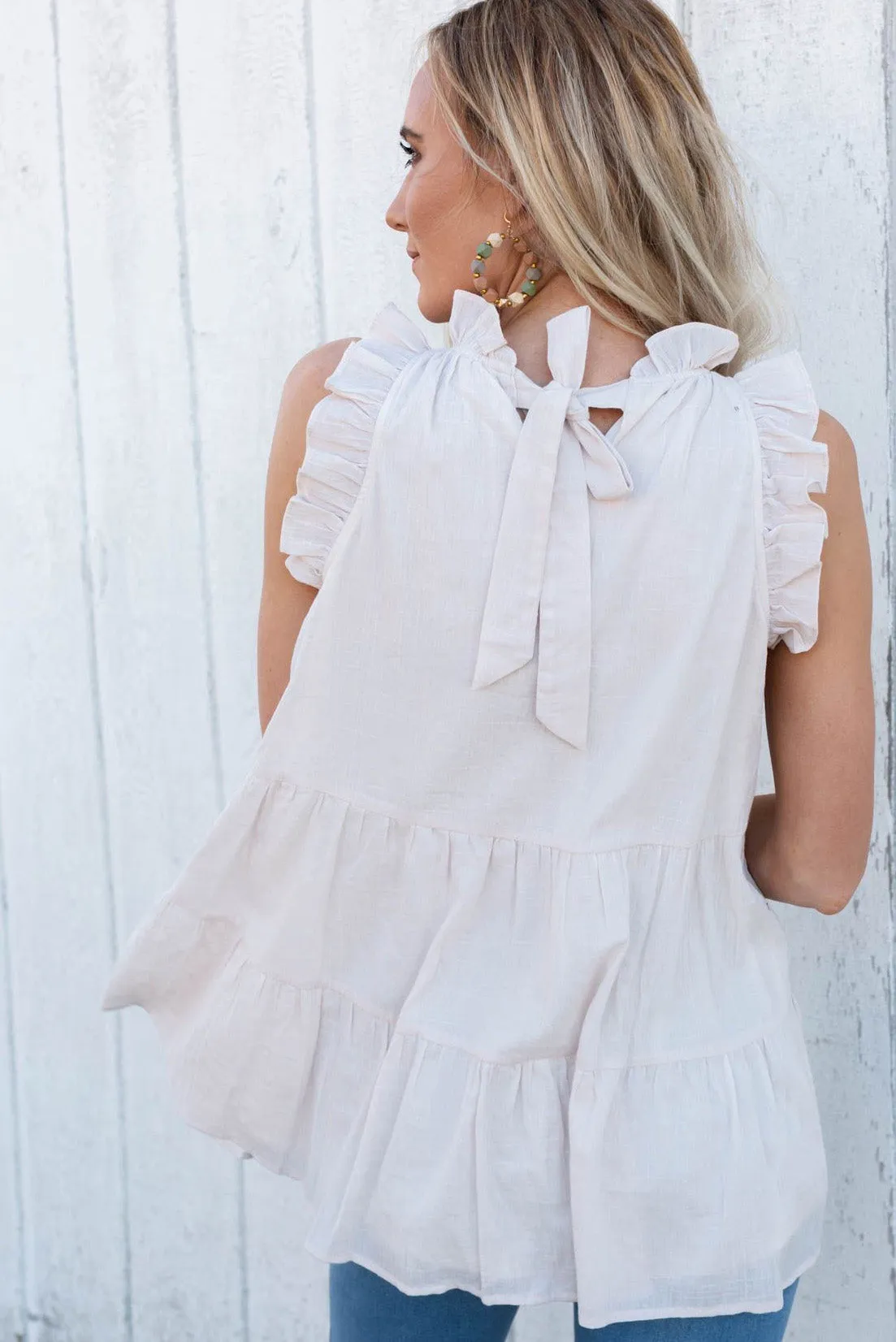 Frilled Trim Tiered White Flowy Tank Top