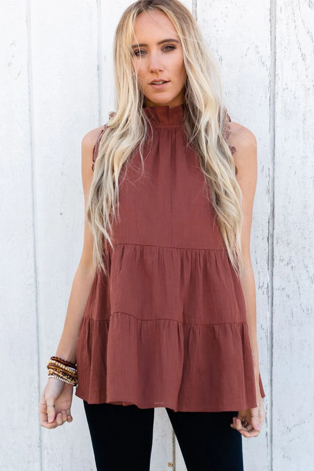 Frilled Trim Tiered White Flowy Tank Top