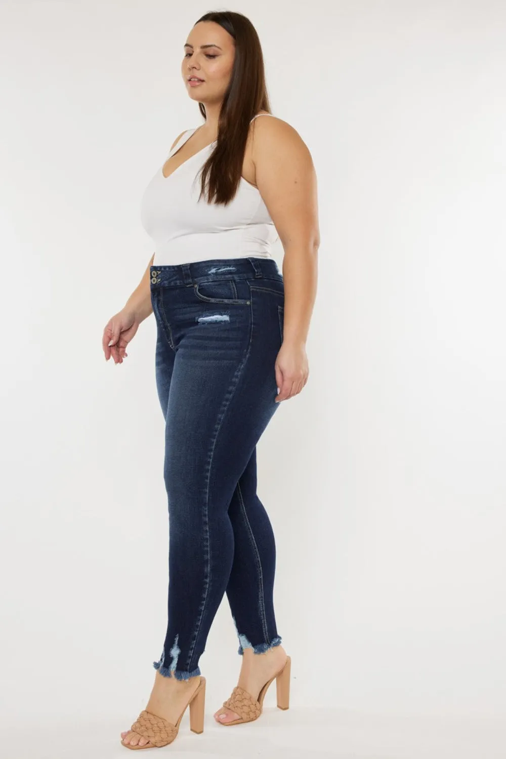 Full Size Cat's Whiskers Raw Hem High Waist Jeans