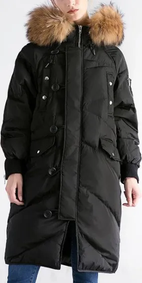 Fur-Hooded Puffer Coat - Black or White