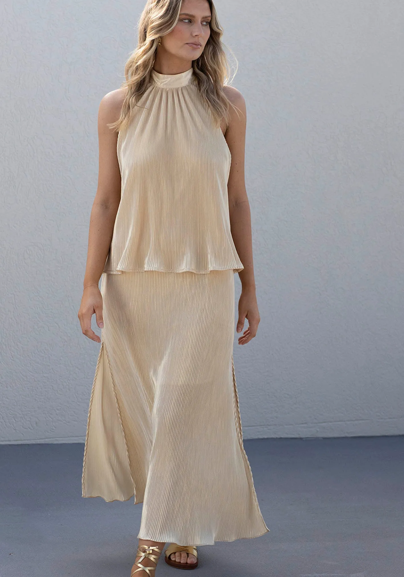 Galaxy Gold Pleated Maxi Skirt