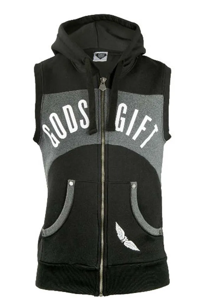 GG Sleeveless Contrast Gym Hoodie - Grey/Black