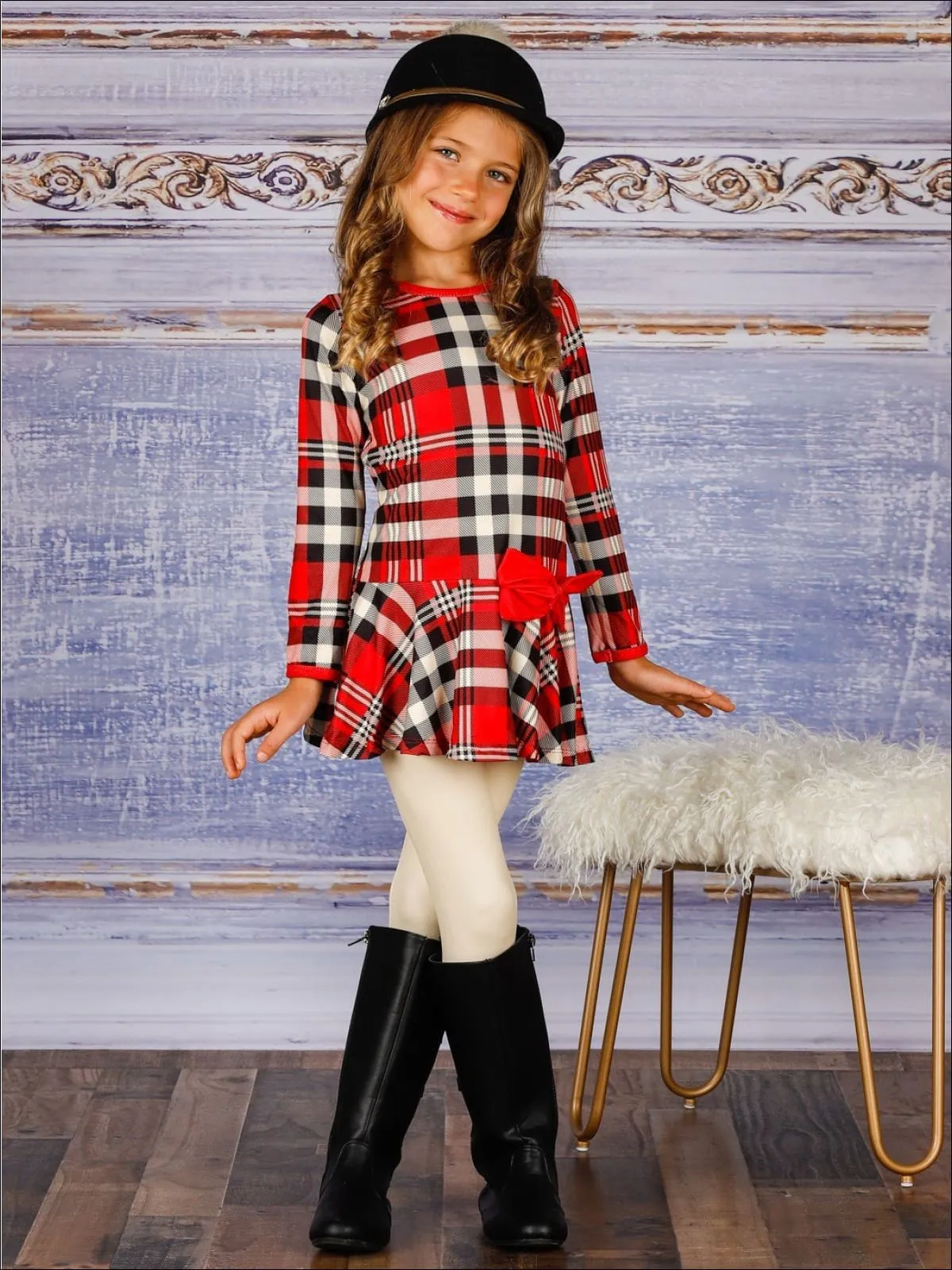 Girls Long Sleeve Peplum Bow Tunic And Legging Set