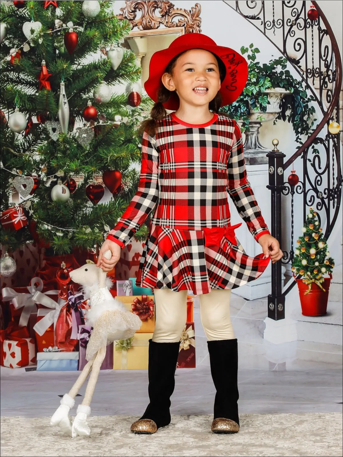 Girls Long Sleeve Peplum Bow Tunic And Legging Set