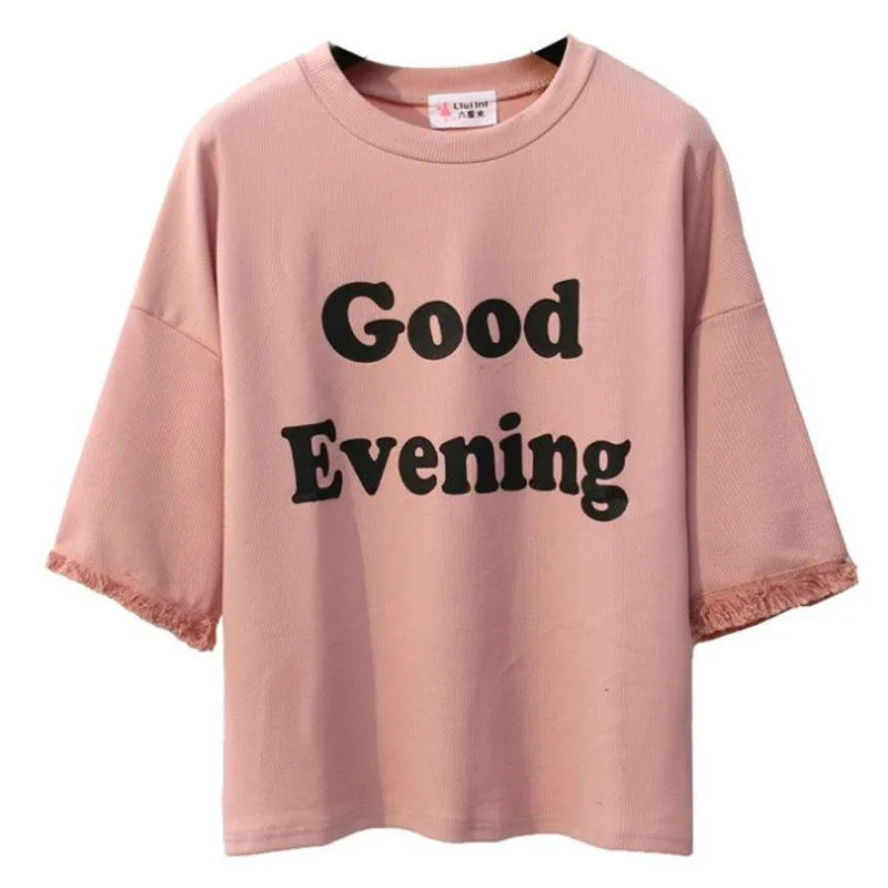 Good Evening Printed Loose Batwing Sleeve Tees