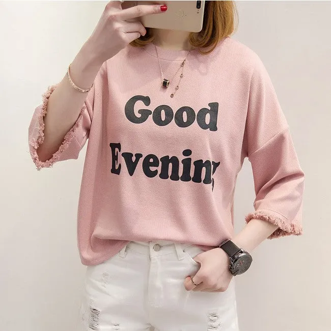 Good Evening Printed Loose Batwing Sleeve Tees