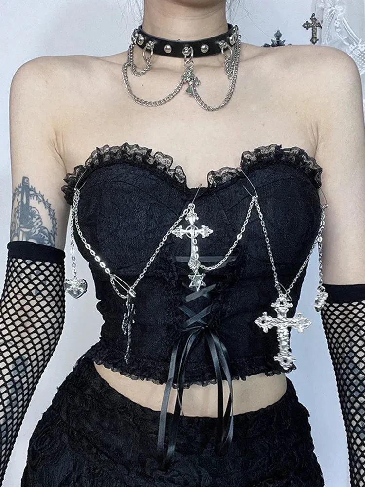 Gothic Grunge Strapless Girl E Sexy Harajuku Crop Top