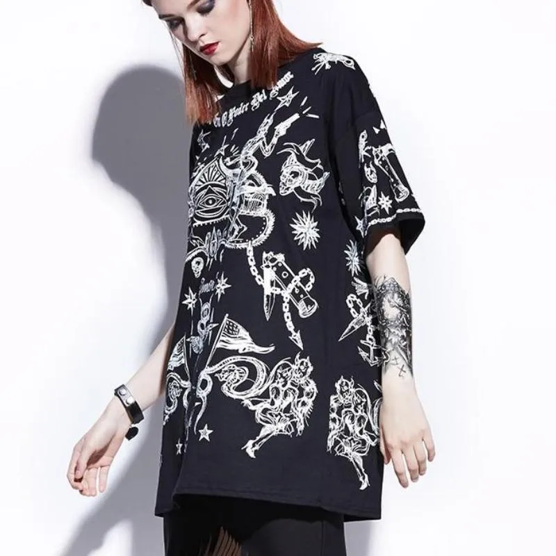 Gothic Skull Printed Loose Tees