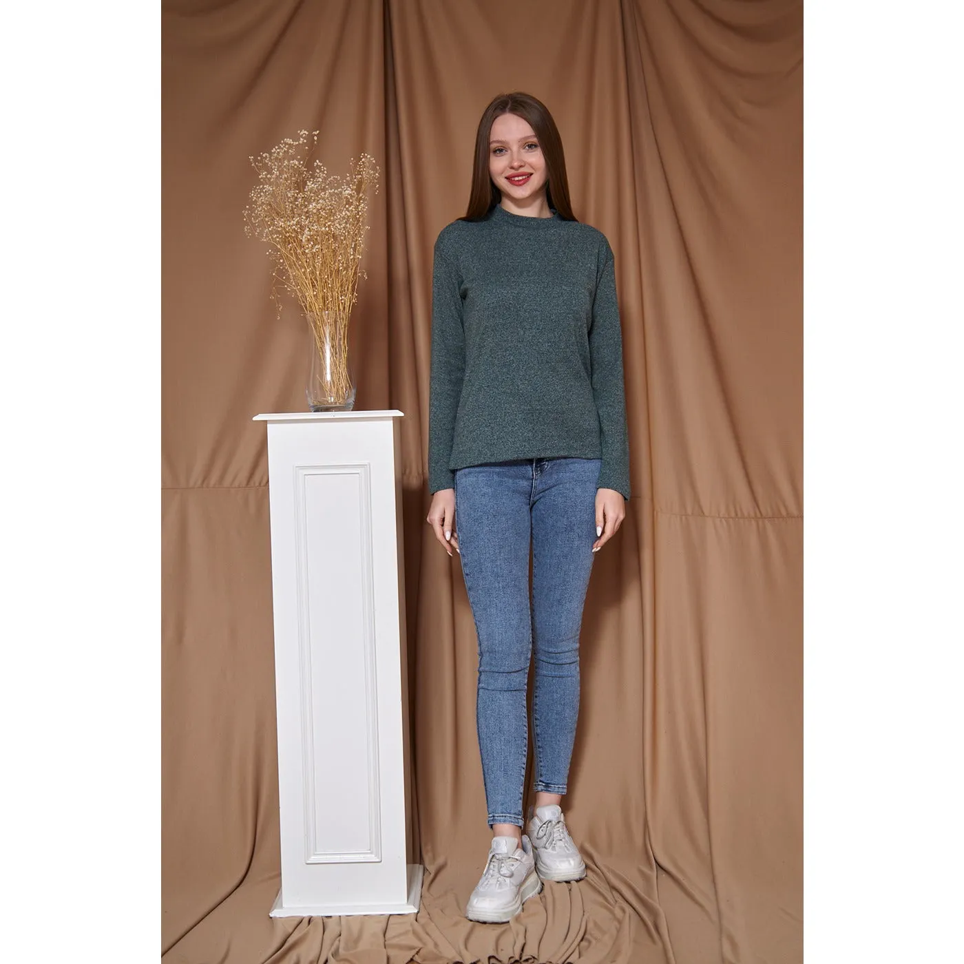 Green Melange Mock Neck Sweatshirt