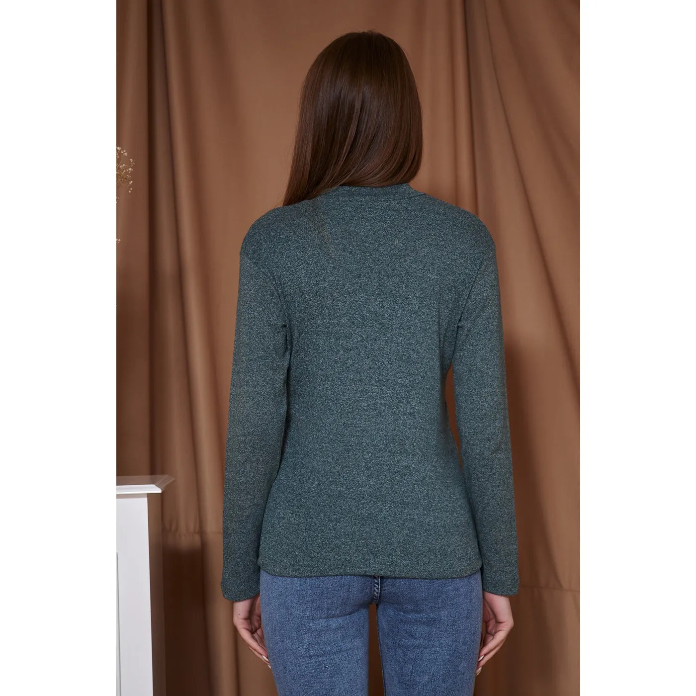 Green Melange Mock Neck Sweatshirt