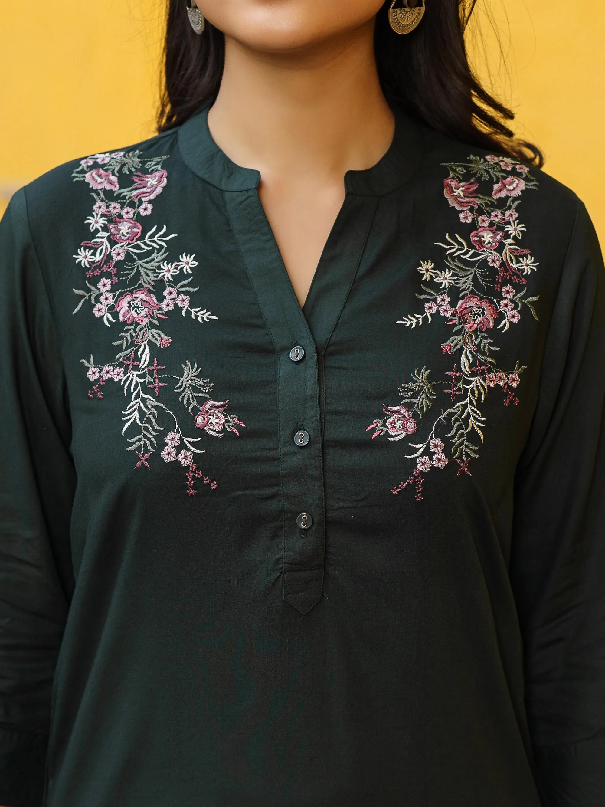 Green Modal Liva Rayon Embroidered Tunic