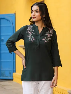 Green Modal Liva Rayon Embroidered Tunic