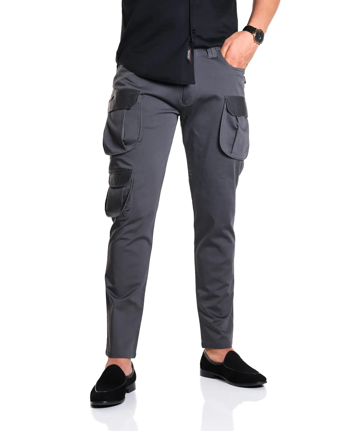 Grey 7-Pocket Cargo Pants