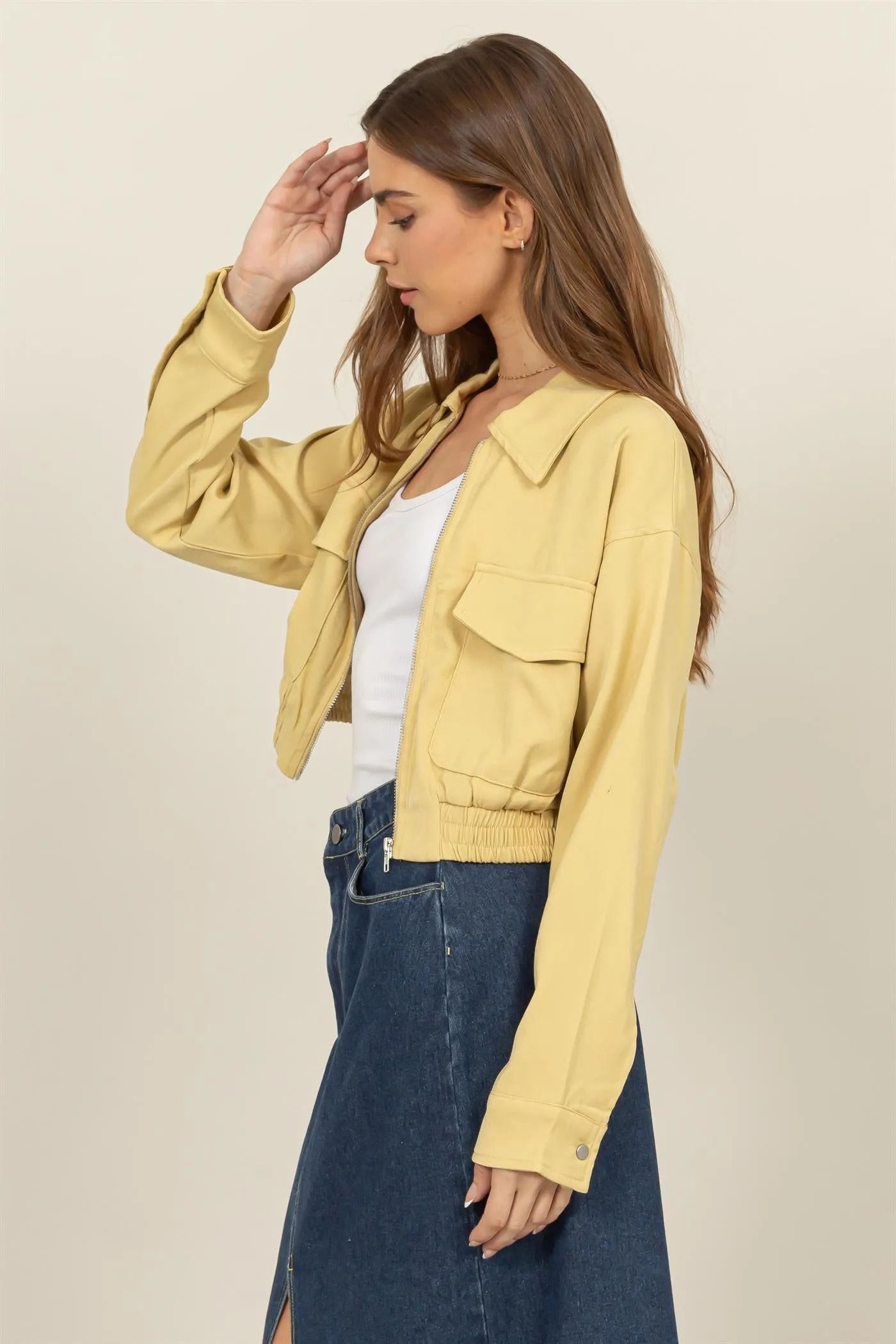 HF24F615-CROPPED ZIP-UP JACKET WITH FRONT POCKETS