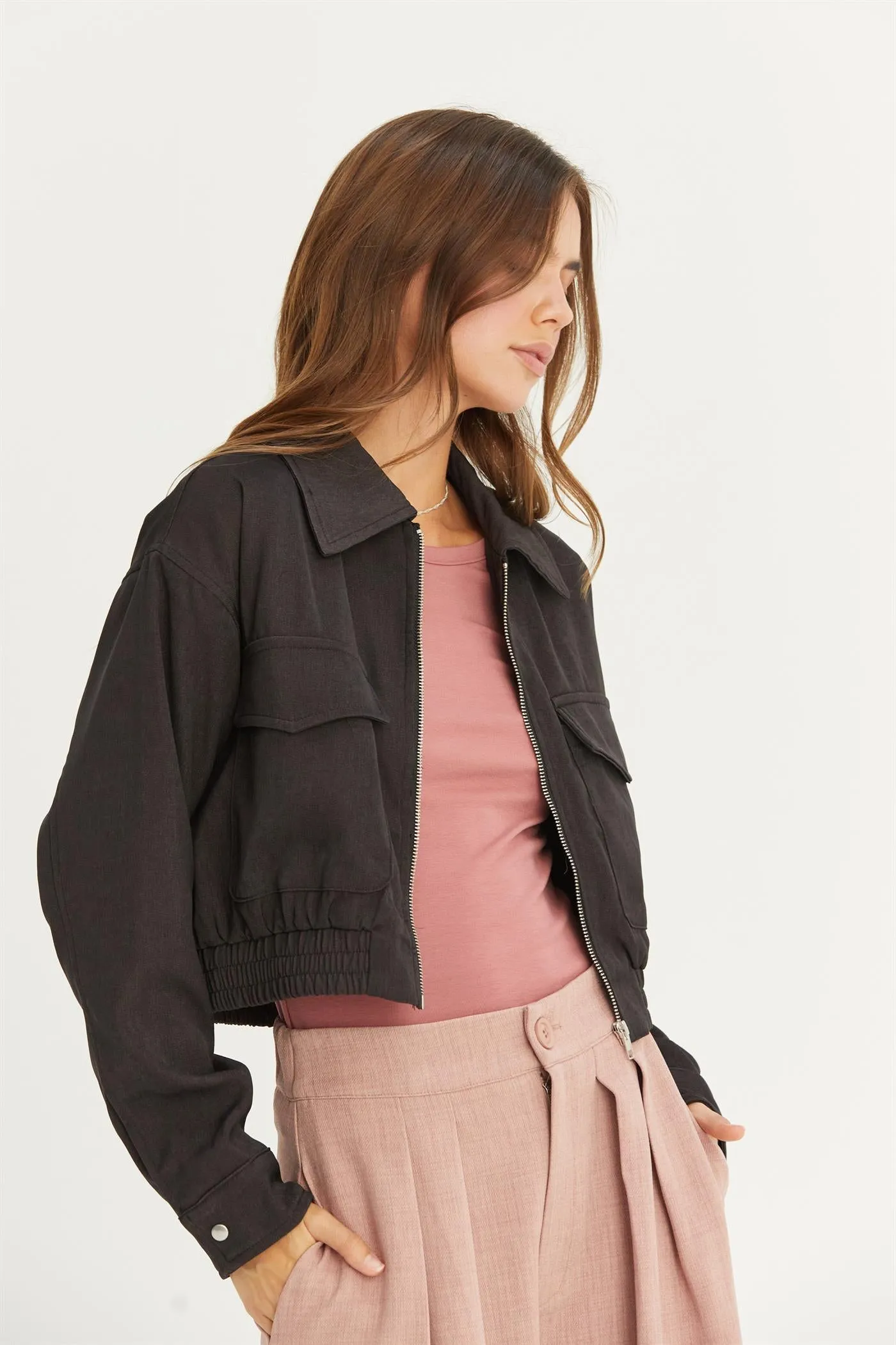 HF24F615-CROPPED ZIP-UP JACKET WITH FRONT POCKETS