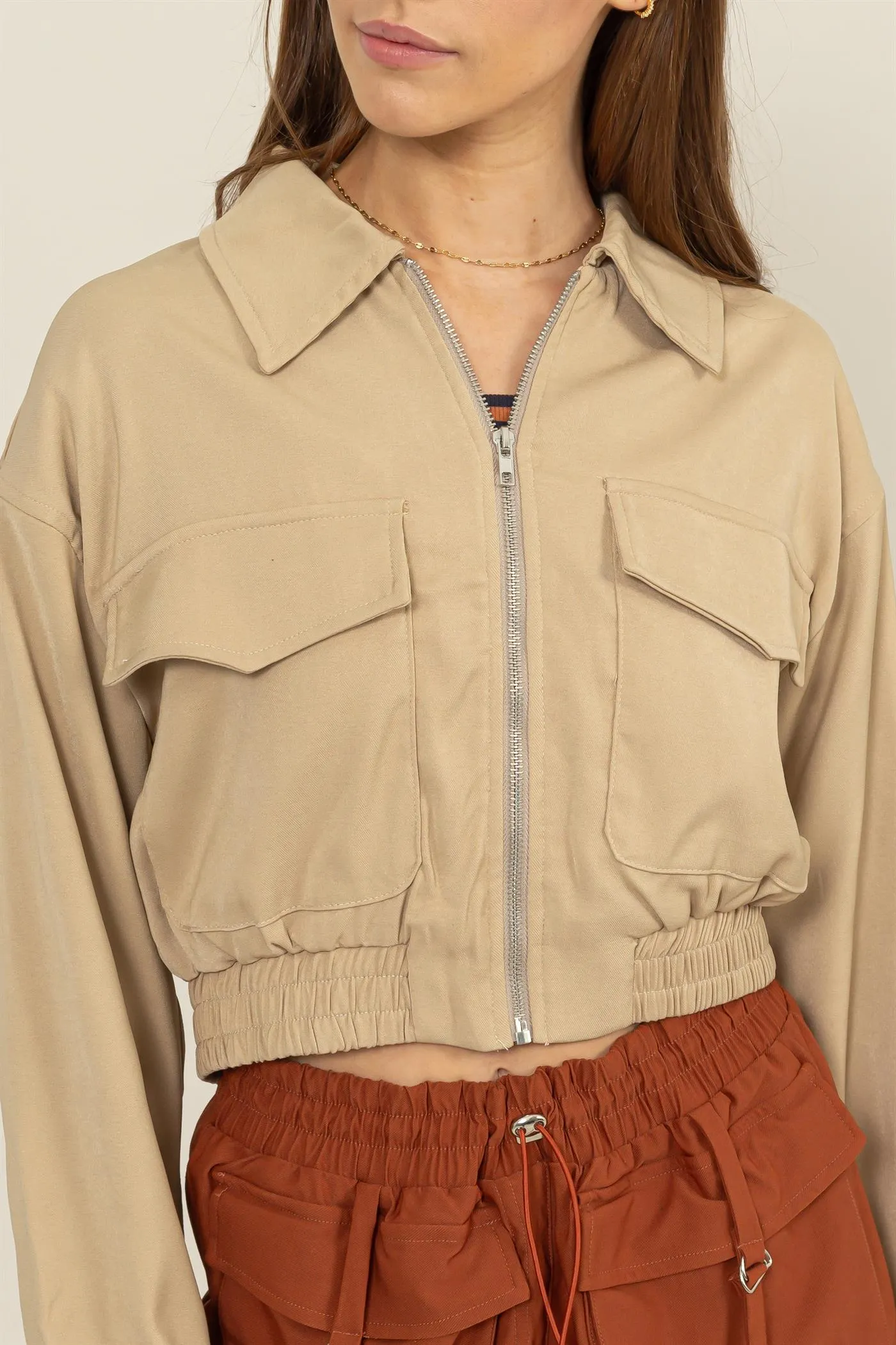 HF24F615-CROPPED ZIP-UP JACKET WITH FRONT POCKETS