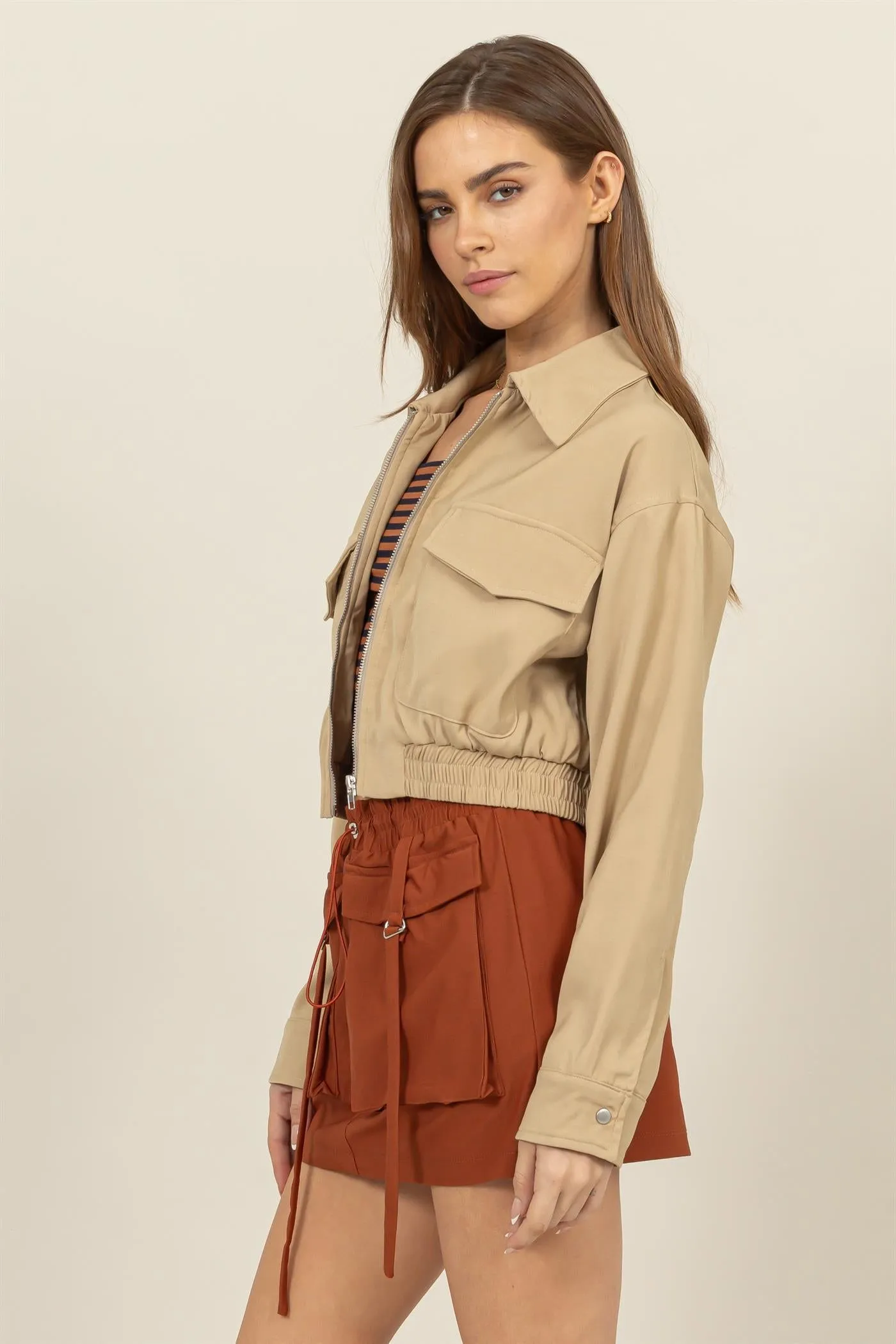 HF24F615-CROPPED ZIP-UP JACKET WITH FRONT POCKETS