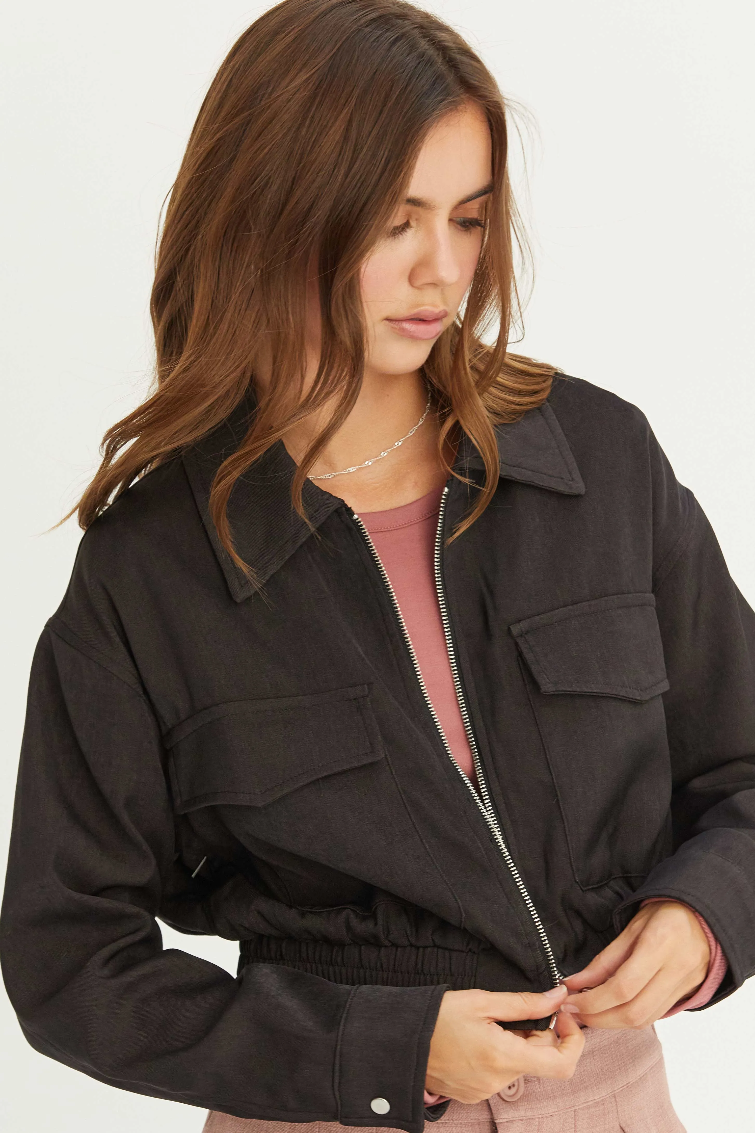 HF24F615-CROPPED ZIP-UP JACKET WITH FRONT POCKETS