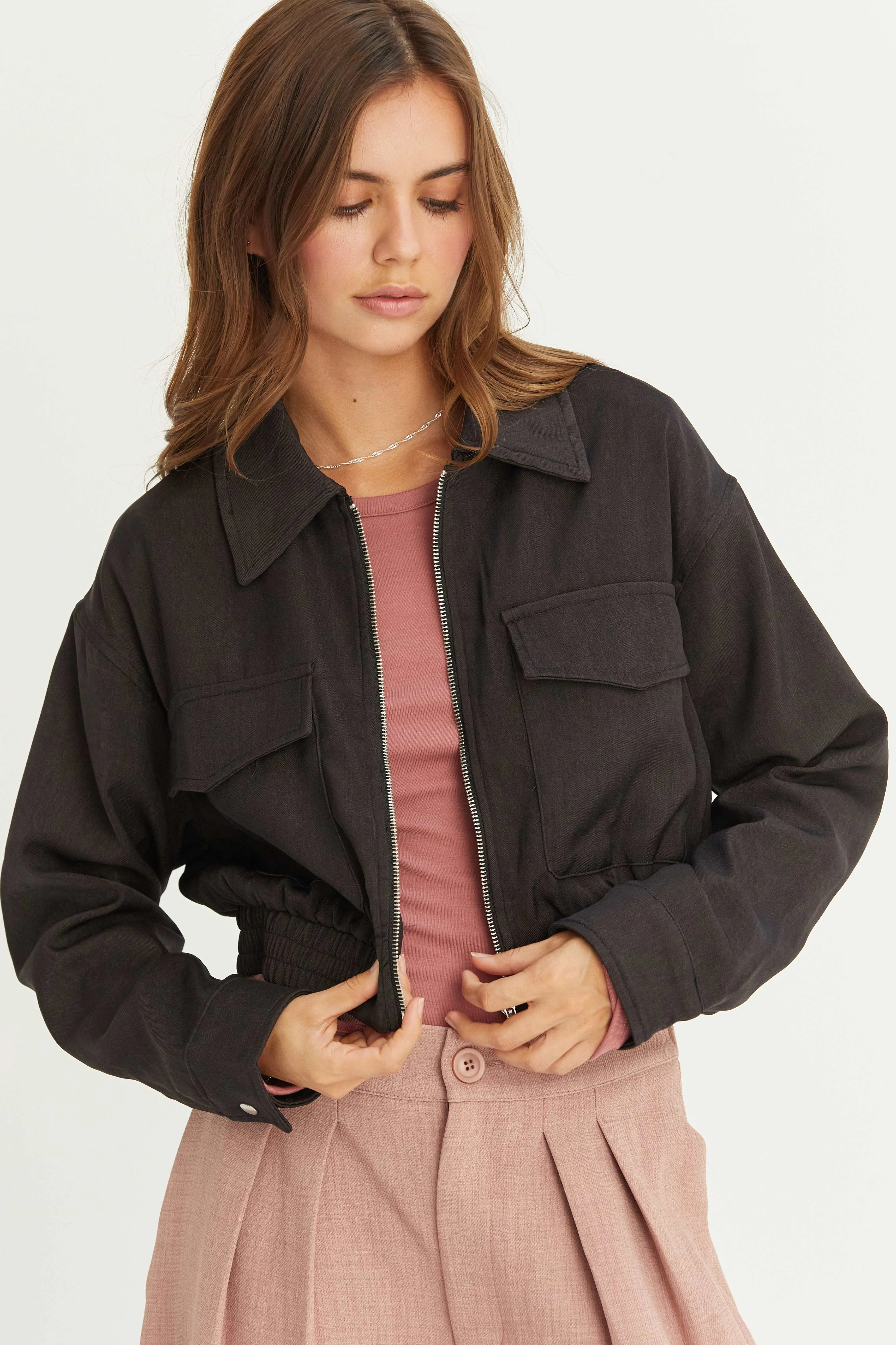 HF24F615-CROPPED ZIP-UP JACKET WITH FRONT POCKETS