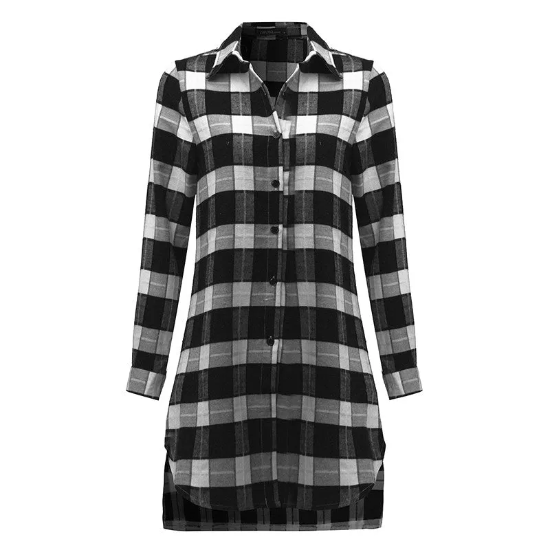 High Quality Asymmetrical Plaid Long Sleeve Shirt