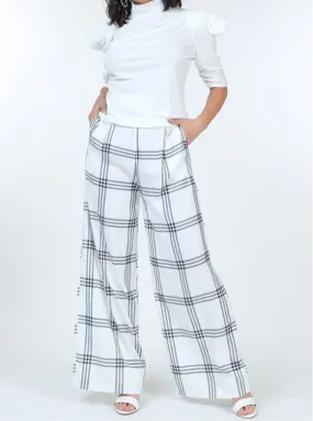 High Waist Plaid Print Wide Leg Pants