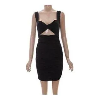 Hollow Out Tank Top High Waist Rushed Bodycon Mini Dress.