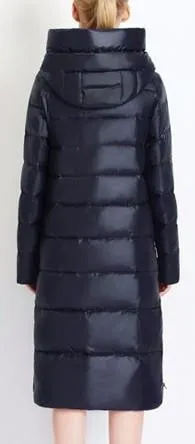 Hooded Thick Puffer Down Coat in Dark Blue