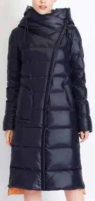 Hooded Thick Puffer Down Coat in Dark Blue