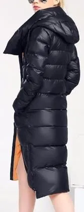 Hooded Thick Puffer Down Coat in Dark Blue