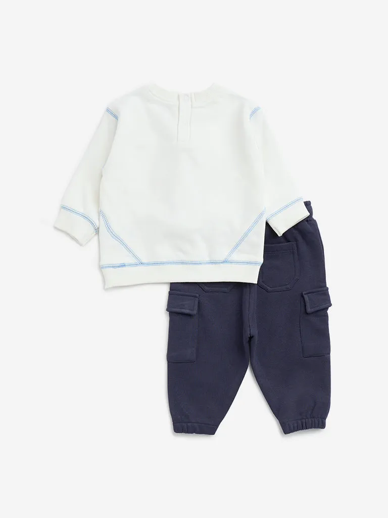 HOP Baby White Animal-Inspired Cotton-Blend T-Shirt & Pants Set