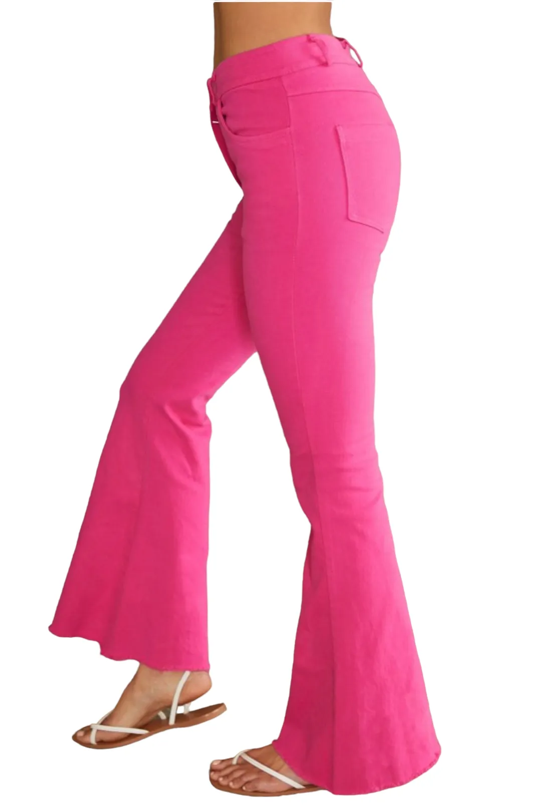 Hot Pink High-Waisted Flare Jeans