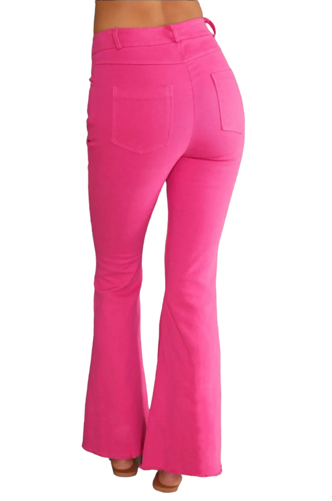 Hot Pink High-Waisted Flare Jeans