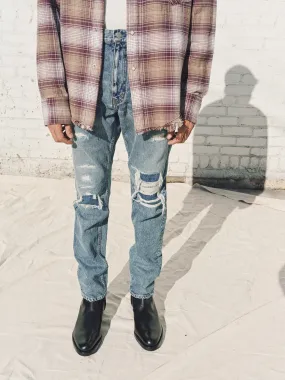 Indigo Used Washed Denim 5 Pocket Grunge Jean