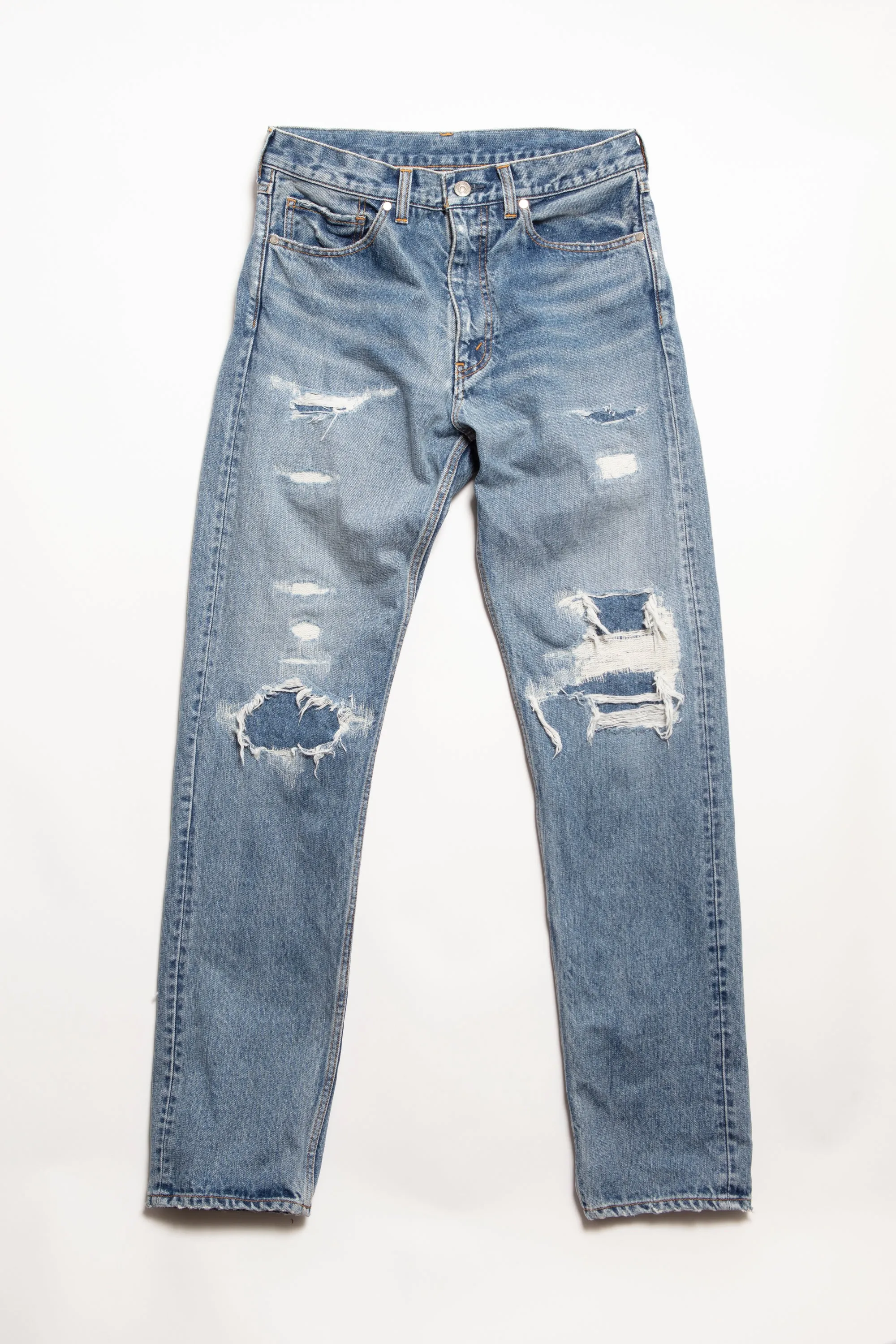 Indigo Used Washed Denim 5 Pocket Grunge Jean