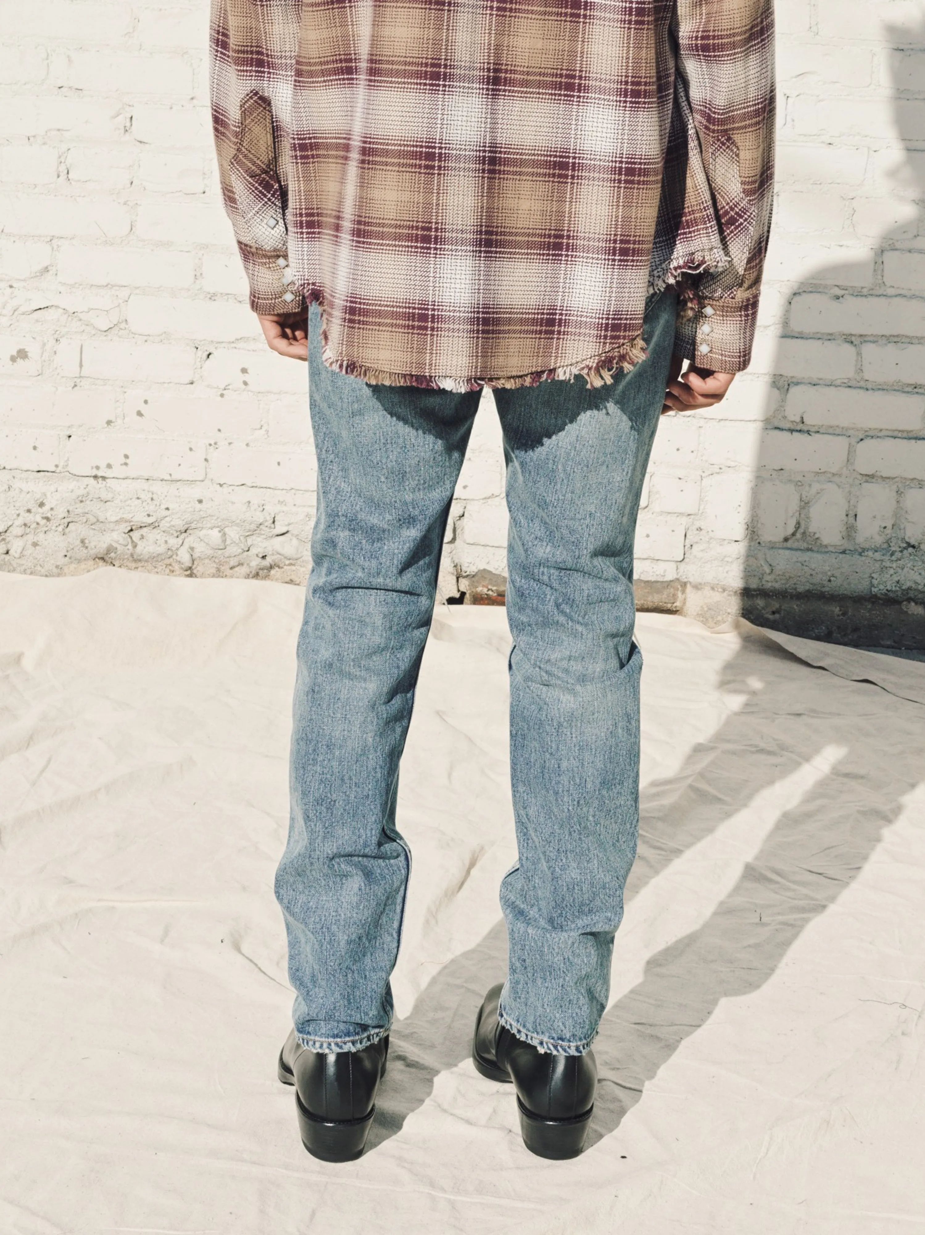 Indigo Used Washed Denim 5 Pocket Grunge Jean