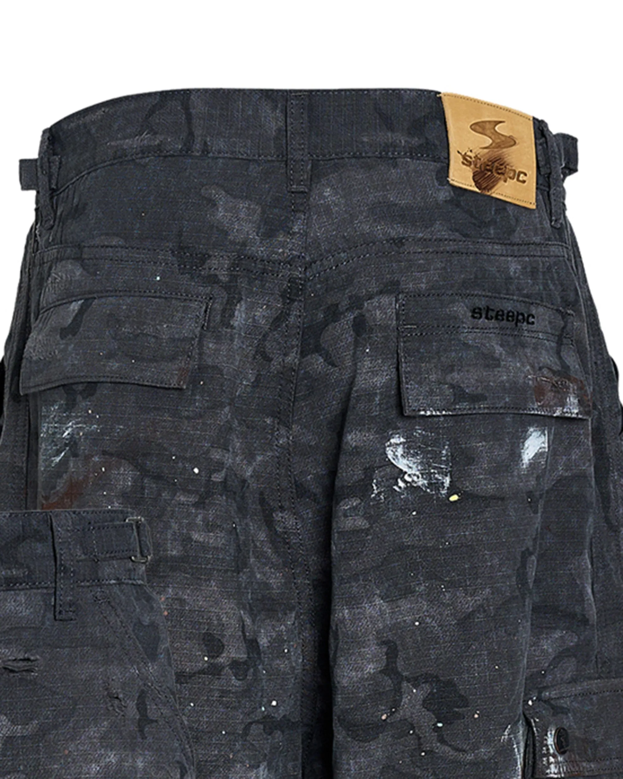 Ink-Splashed Black Cargo Pants