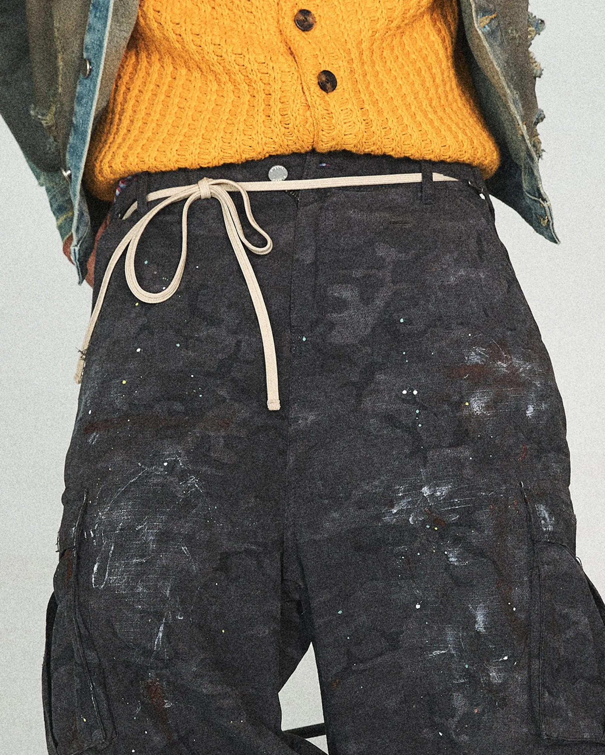 Ink-Splashed Black Cargo Pants