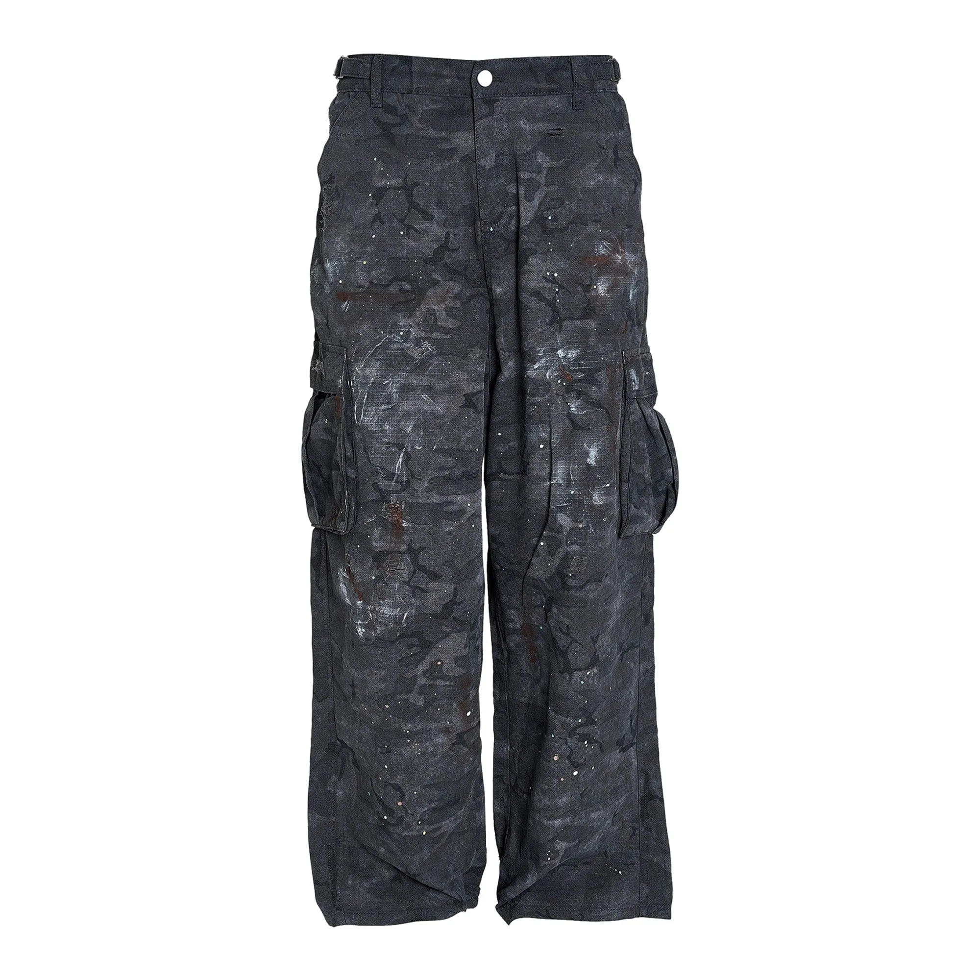 Ink-Splashed Black Cargo Pants