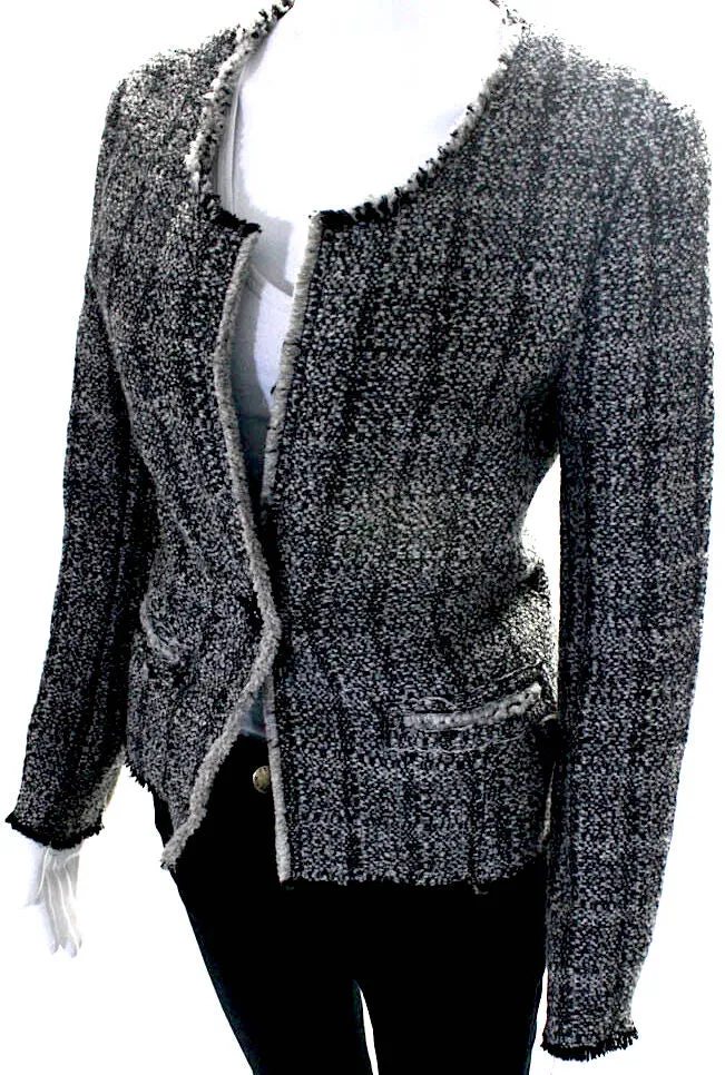 Isabel Marant Etoile Paris. Gray Knitted Boucle Raw-Hem One Button Jacket