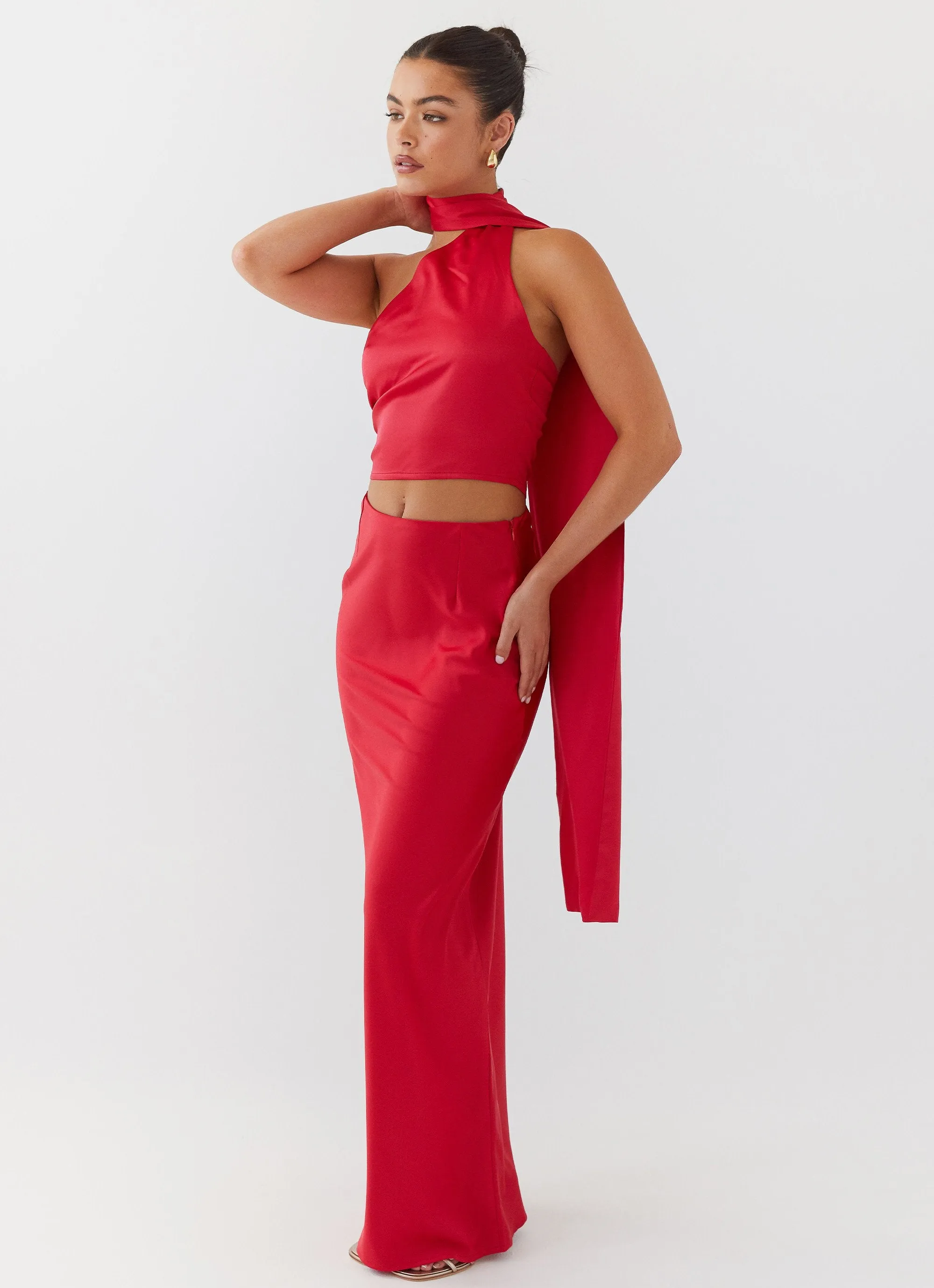 Josefina Satin Maxi Skirt - Rouge Red