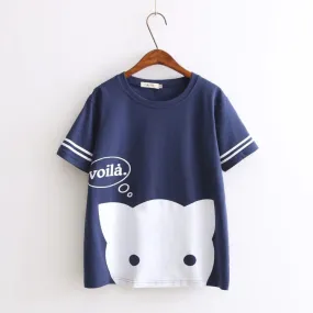 Kawaii Voila Cat Printed Cotton Tees