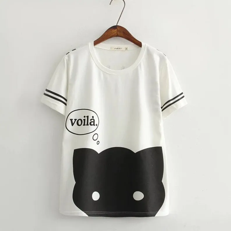 Kawaii Voila Cat Printed Cotton Tees